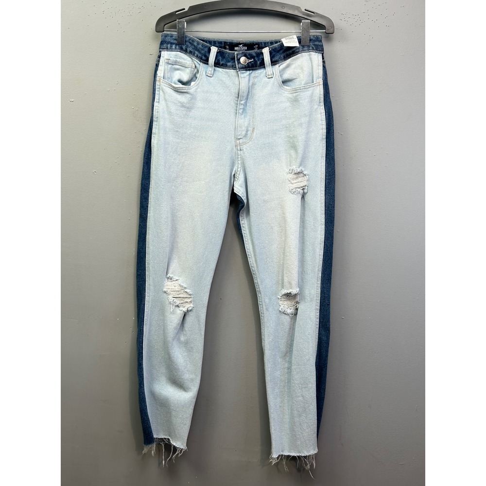 Hollister Jeans Women 5R Blue Ultra High-Rise Mom Jean Colorblock Distressed